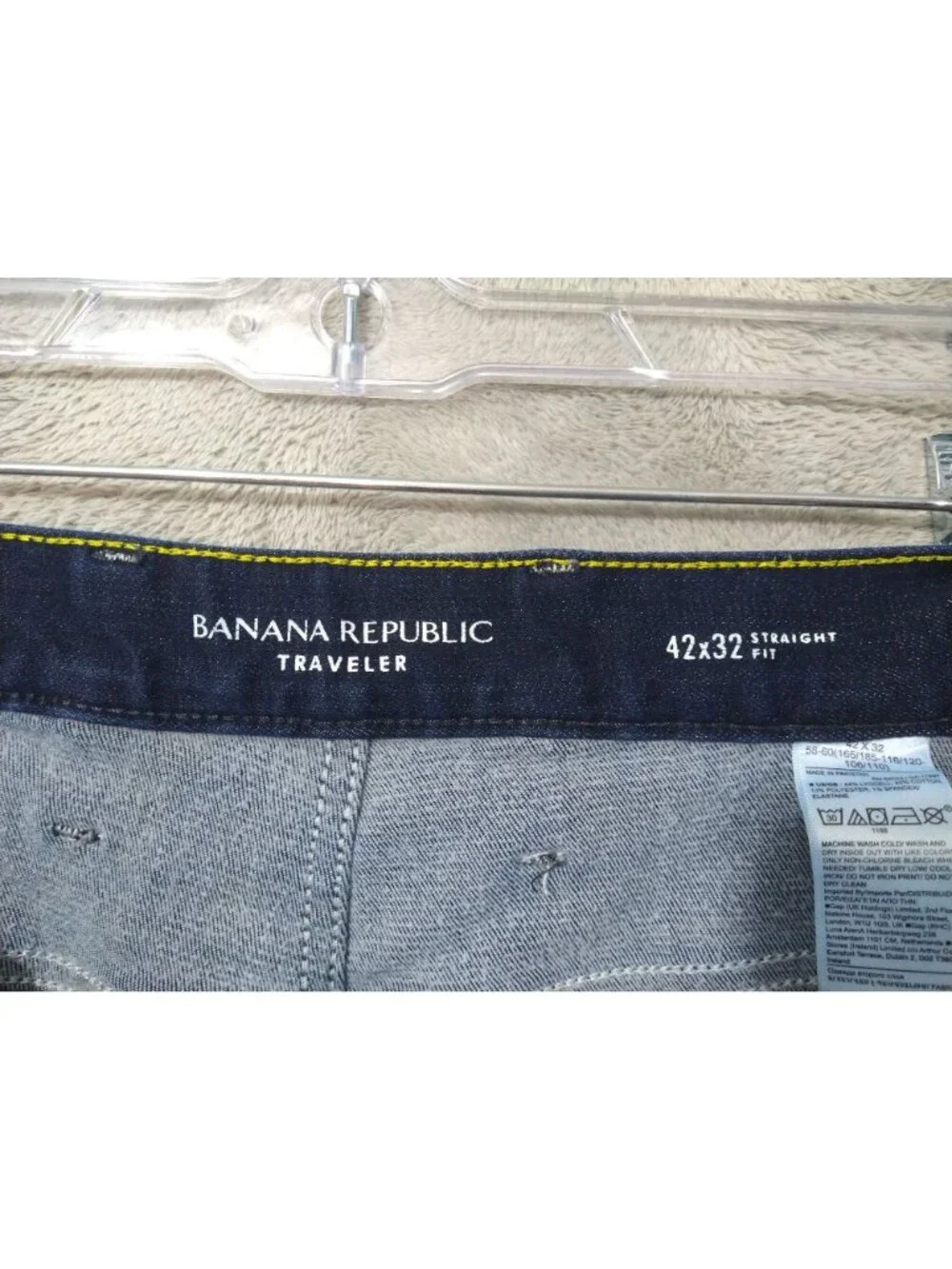 Banana Republic Jeans Mens 42x32 Blue Denim Traveler Straight Fit Stretch Dark